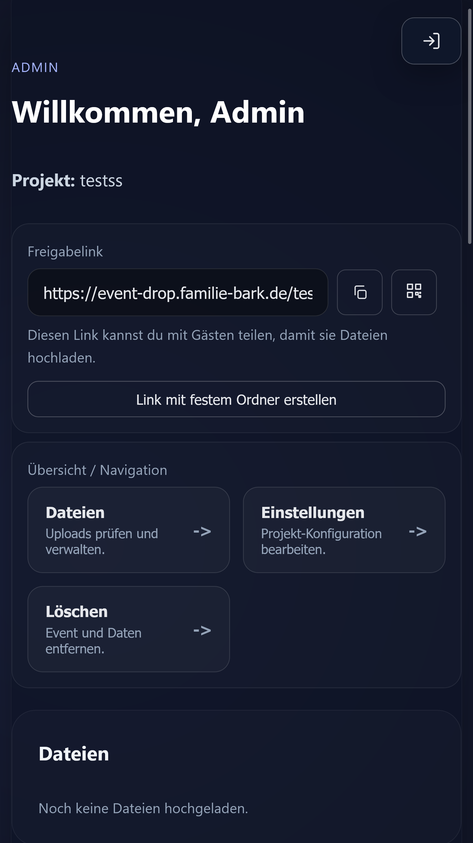 Admin-Ansicht von Event Drop