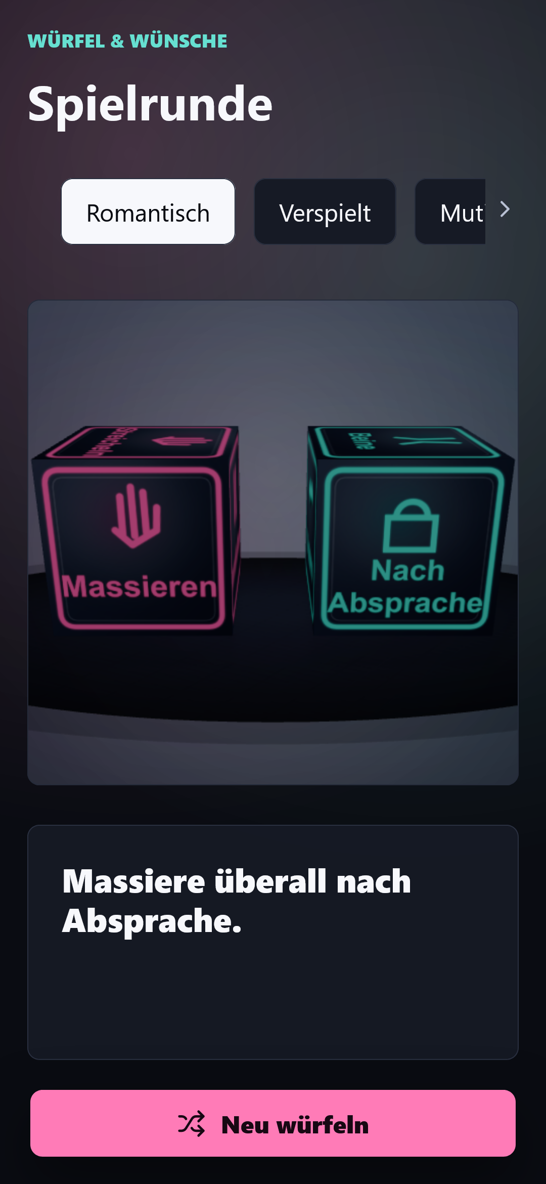Spielansicht von Liebeswürfel auf dem Smartphone