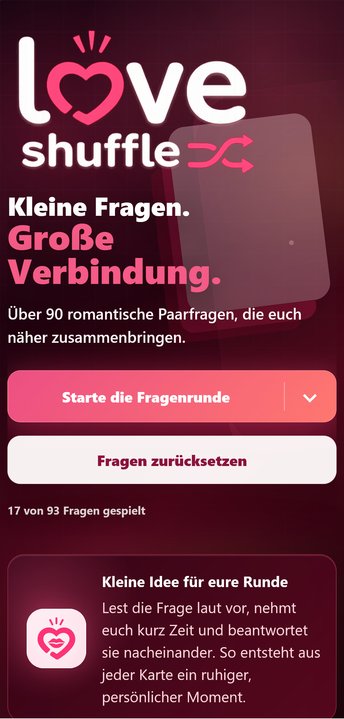 Startansicht der Love-Shuffle-App