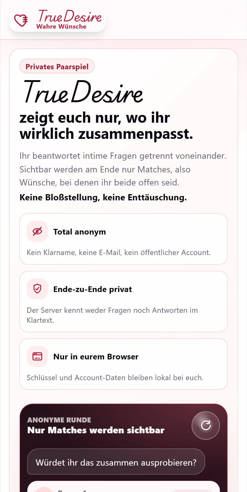 Startseite von TrueDesire